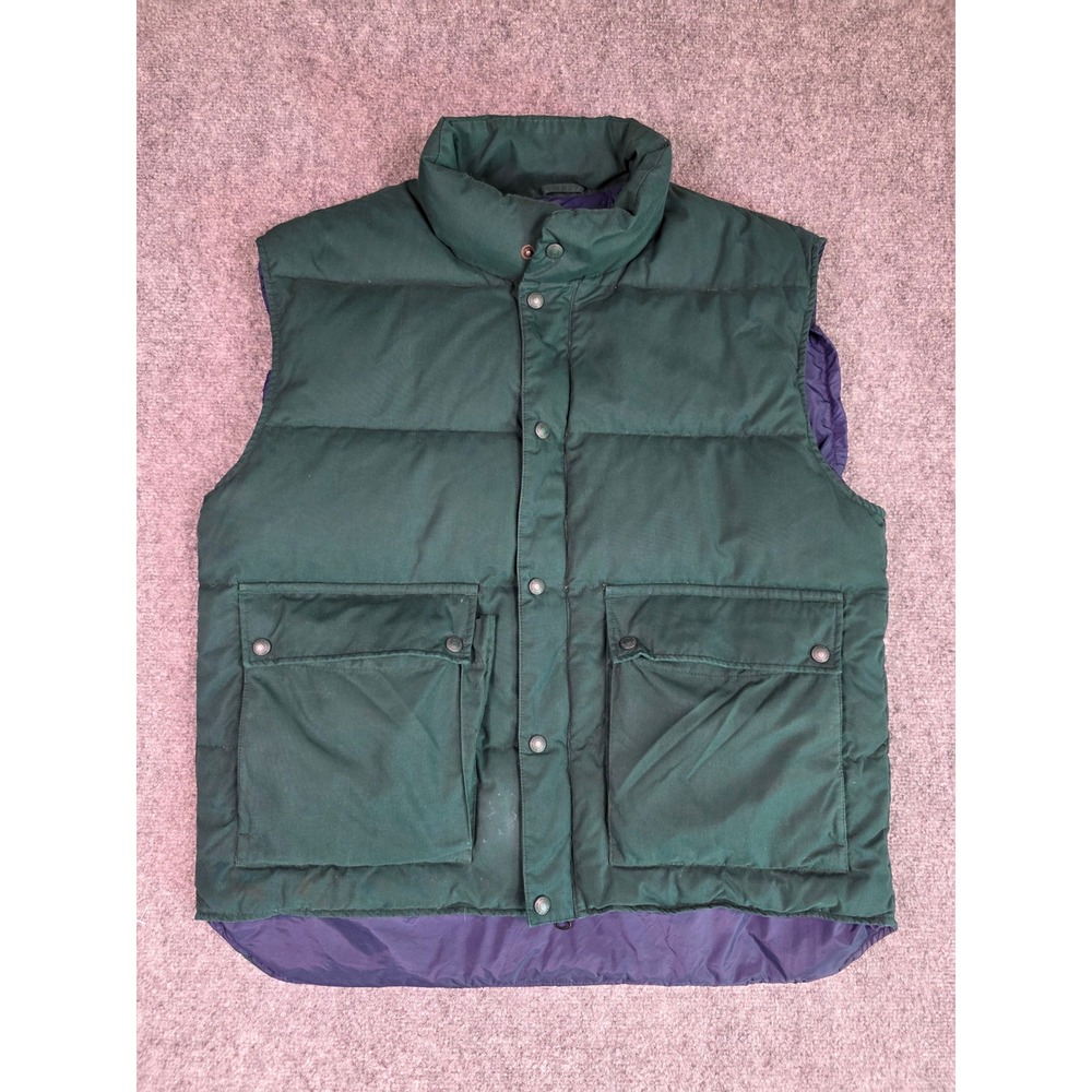 Eddie Bauer Goose Down Puffer Vest Mens L Green Cotton Blend Insulated Pockets